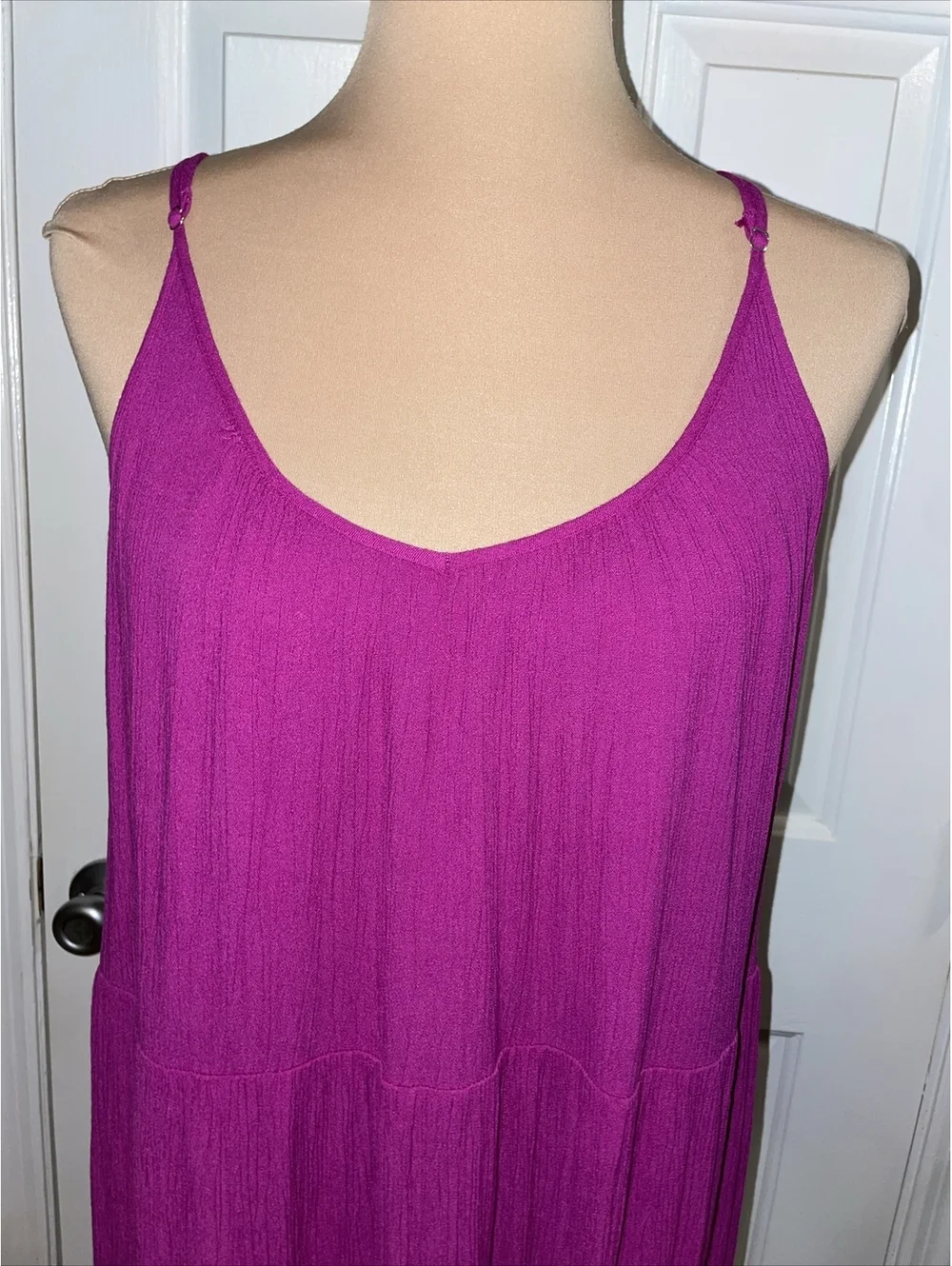 ANN TAYLOR LOFT $89 Solid Pink Fuchsia Tiered Gauze Midi Dress Size Medium